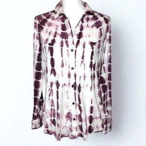 Rock & Republic Purple White Tye Dye Long Sleeve Button‎ Down Shirt Women Small